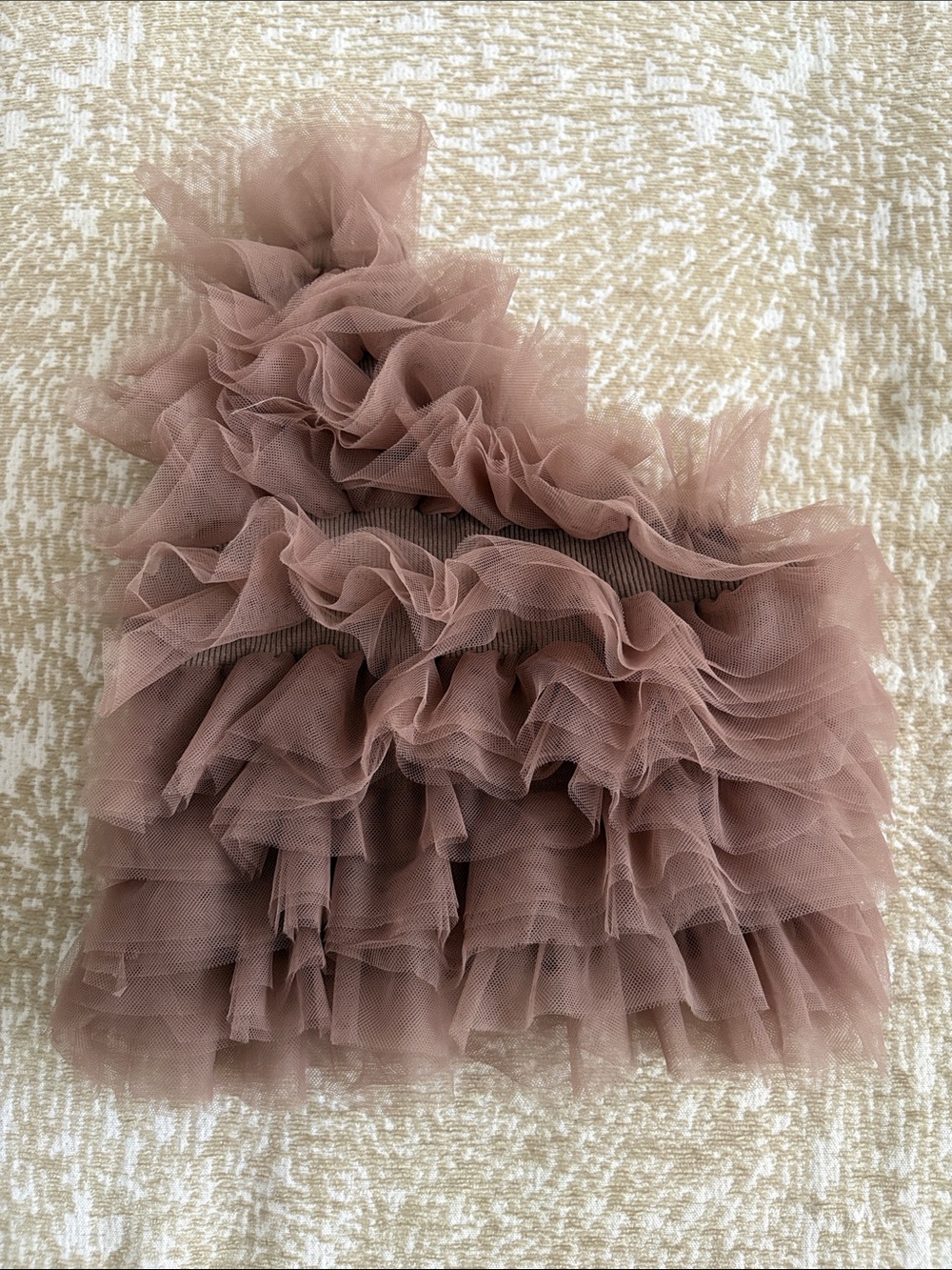 Ruffled Tiered Tulle Off The Shoulder Tank - Dusty Mauve